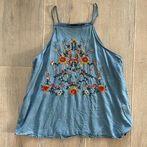 Floral stitched racerback tank blouse